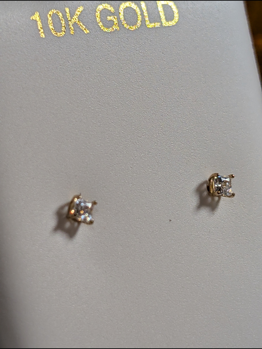 Classic 10K Gold CZ Stud Earrings - Picture 3 of 5